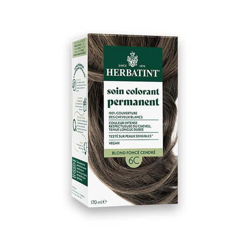 Visuel 1 du produit Coloration permanente pour cheveux châtain foncé cendré 6C aux extraits végétaux biologiques vegan Herbatint - 170 ml