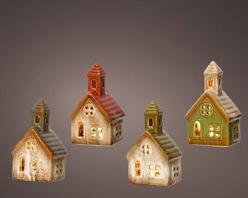Visuel 1 du produit Maison en grès avec clocher à LED - 13 x 7,5 x 5,5 cm