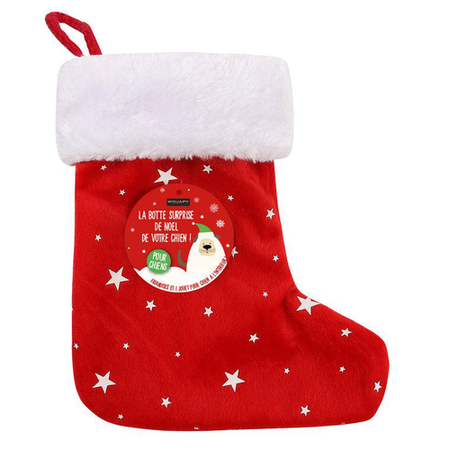 Visuel 1 du produit Botte surprise de Noël pour chien avec des friandises et un jouet coloris rouge Wouapy – 19 x 6 x 22 cm