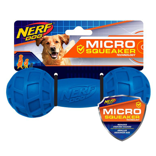 Visuel 1 du produit Jouet à mâcher pour chien coloris bleu haltère à siffler Nerf Micro Exo