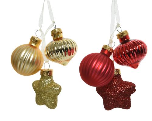 Visuel 1 du produit Trio d’ornements à suspendre en verre email, mat et paillettes - 3,5 x 4 x 1,5 cm