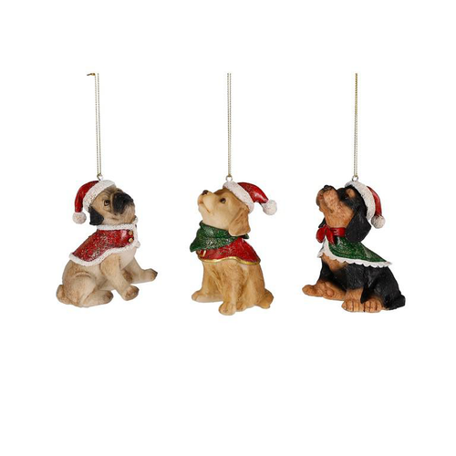 Visuel 1 du produit Décoration à suspendre en résine chien marron avec bonnet de Noël - 6,5 x 4,5 x 8 cm