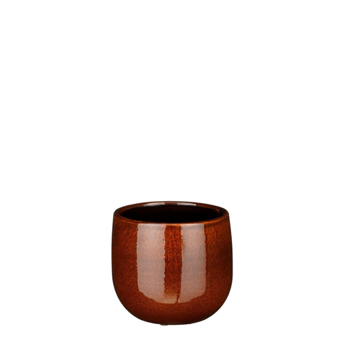 Visuel 1 du produit Pablo pot rond coloris marron en céramique - Ø 14 x 12 cm