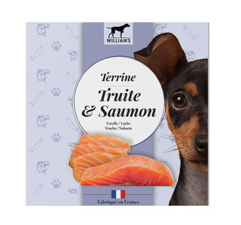 Visuel 1 du produit Alimentation humide complémentaire pour chien terrine truite et saumon William's - 80 g