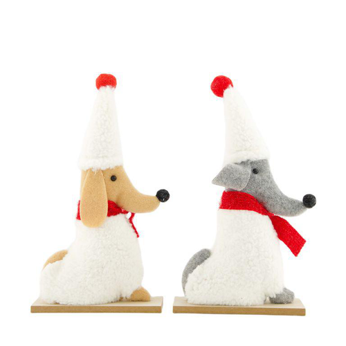 Visuel 1 du produit Figurine  décorative chien coloris blanc en bois et tissu - 5 x 18 cm