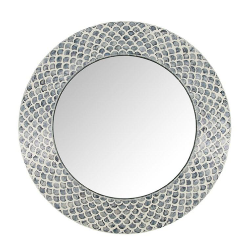 Visuel 1 du produit Miroir en MDF nacré bleu foncé et gris Capiz - Ø 57 cm