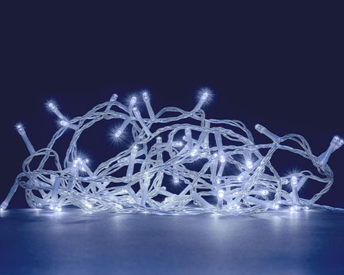 Visuel 1 du produit Guirlande lumineuse à 48 LED blanc froid et câble argent avec timer Flicker Light® sur piles - 6 m