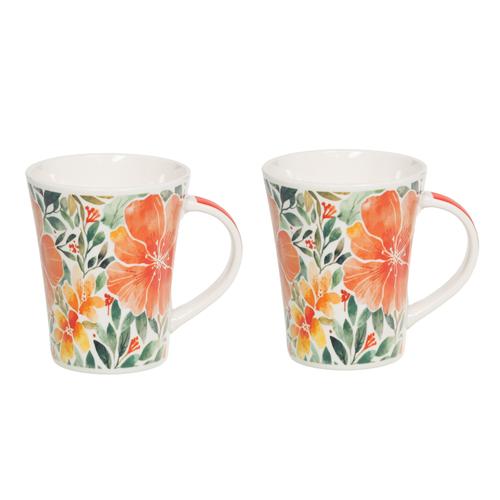 Visuel 1 du produit Coffret de 2 mugs 39 cl en porcelaine à fleurs multicolores Olia - Ø 9 x H 11 cm