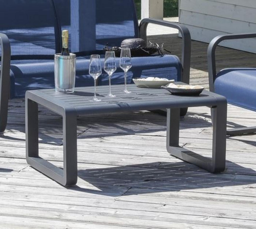 Visuel 2 du produit Table basse de jardin en aluminium - Graphite, PROLOISIRS Quenza II - Plateau à lattes