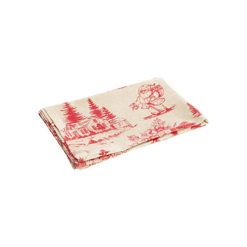 Visuel 1 du produit Torchon en coton beige décor hiver bordeaux - 50 x 70 cm
