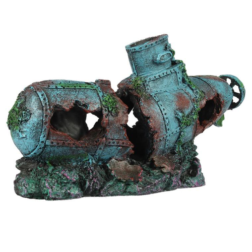 Visuel 1 du produit Décor d'aquarium en petit sous-marin coloris multicolore en résine de polyester - 29 x 8,5 x 14,5 cm