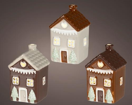 Visuel 1 du produit Maison décorative en dolomite blanche et marron à guirlande LED  - 6,2 x 5,7 cm