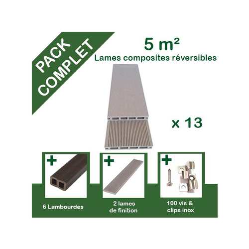 Visuel 1 du produit Pack complet de lattes en composite beige pour terrasse Green Outside - 5 m²