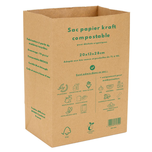 Visuel 1 du produit Lot de 10 sacs kraft 10 litres coloris marron 70 g/m² - 20 x 13 x 18 cm