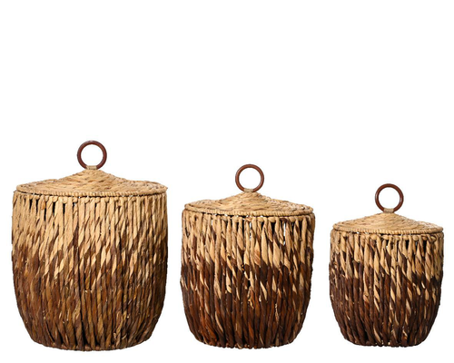 Visuel 1 du produit Panier de rangement en jacinthe brun et beige moyen modèle - Ø 33 x H 38 cm