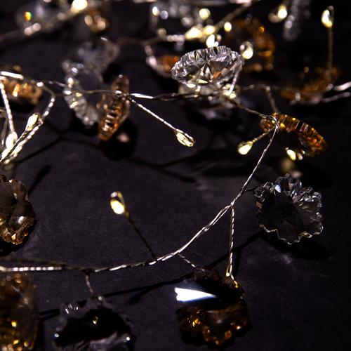 Visuel 2 du produit Guirlande lumineuse de Noël feuilles en verre LED blanc chaud câble argent à piles intérieur - 2 m