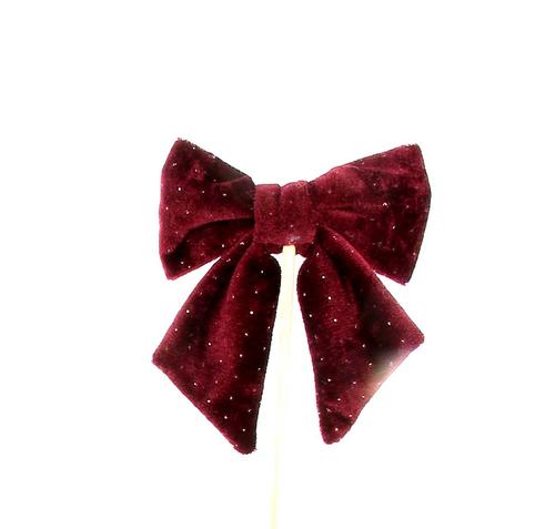 Visuel 1 du produit Nœud en velours rouge pailleté Fluffy petit modèle - 20 x 26 cm