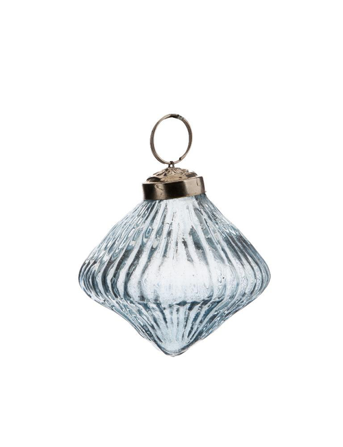 Visuel 1 du produit Suspension boule décorative losange striée coloris bleu en verre et métal - Ø 7,5 cm