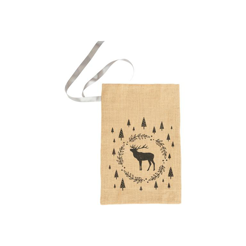 Visuel 1 du produit Sac cadeau en jute beige décor renne noir - 40 x 60 cm