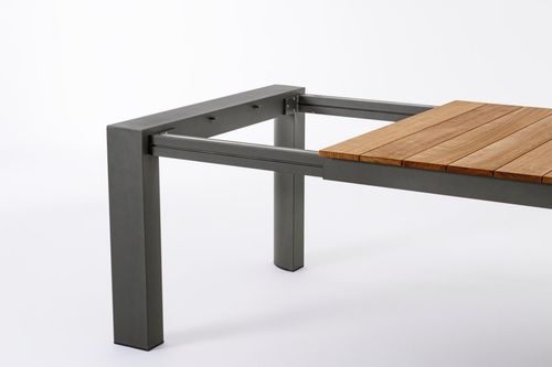 Visuel 7 du produit Table avec allonges Capucine coloris bois en aluminium et teck - 253/319/384 x 110 cm