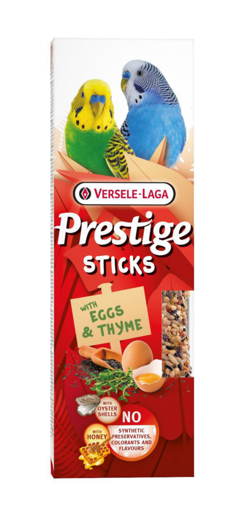 Visuel 1 du produit Friandises pour petites perruches Versele Laga Prestige Sticks Œufs & Thym - 2 x 30 g