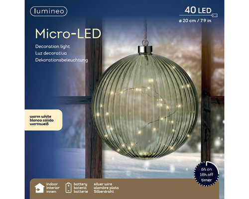 Visuel 2 du produit Boule lumineuse verte avec 40 micro LED blanc chaud - Ø 20 cm