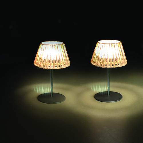 Visuel 2 du produit Lot de 2 lampes Batimex coloris marron effet blanc chaud en raffia et métal - Ø 12 x 23,5 cm