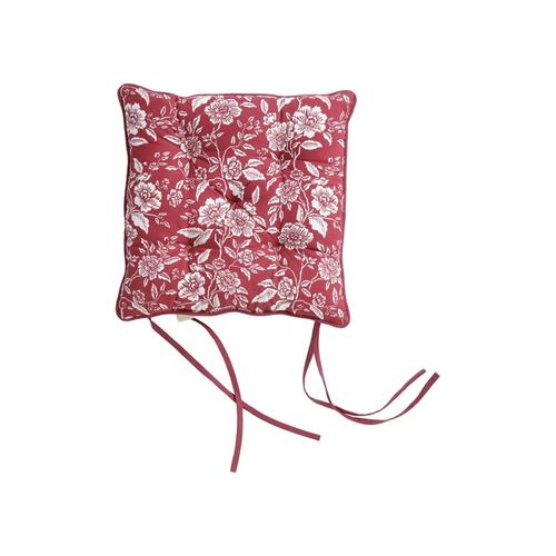 Visuel 1 du produit Galette de chaise en coton bordeaux à fleurs crème - 40 x 40 cm