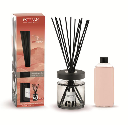 Visuel 1 du produit Bouquet parfumé ellipse avec sa recharge senteur terre d'ocre karité Esteban - 200 ml