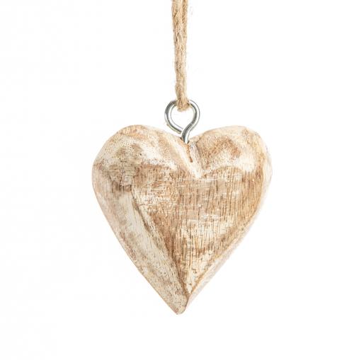 Visuel 1 du produit Suspension forme cœur en bois naturel blanchi - 8 x 8 cm