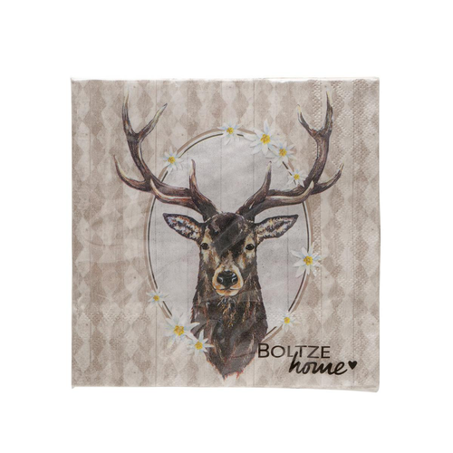 Visuel 1 du produit Serviettes en papier marron à motif cerf Ludwig - 16,5 x 16,5 cm