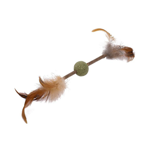 Visuel 1 du produit Jouet pour chat coloris beige Wouapy boule à plumes matatabi – 20 x 3,8 x 38 cm