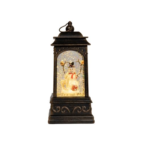 Visuel 1 du produit Décoration de Noël lumineuse lanterne boule à eau bonhomme de neige en PVC  coloris noir LED blanc chaud piles - H 20,5 x Ø 9 cm
