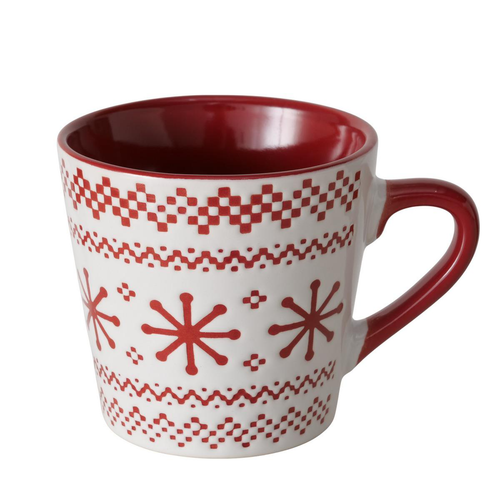Visuel 1 du produit Mug rouge et blanc en grès cérame Snowflaky - Ø 8 x 7,5 cm
