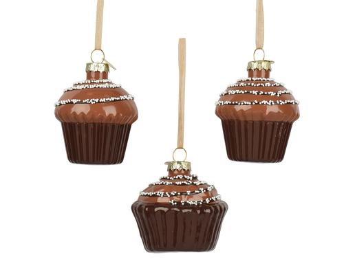 Visuel 1 du produit Cupcake à suspendre en verre coloris chocolat - 6,3 x 6,1 x 6 cm