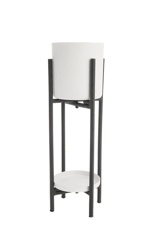 Visuel 1 du produit Porte plante double rond coloris blanc en métal - 23 x 23 x 72 cm