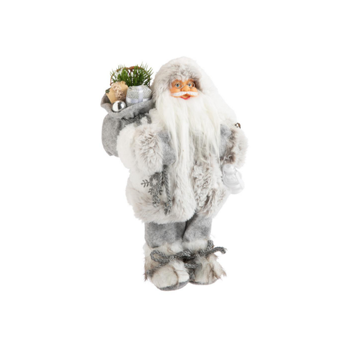 Visuel 1 du produit Père Noël polaire blanc et gris avec hotte et lanterne - 30 cm