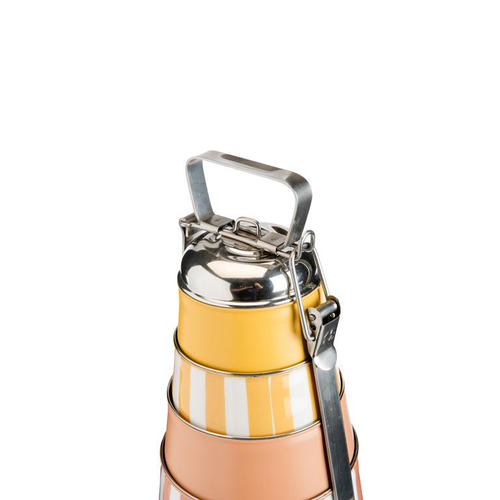 Visuel 3 du produit Boîte traditionnelle à 4 étages en acier inoxydable jaune et orange Tiffin - Ø 15 x H 28 cm