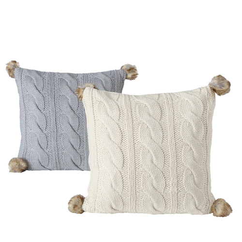 Visuel 1 du produit Coussin en tissu torsadé avec pompons Edda - 45 x 45 x 15 cm