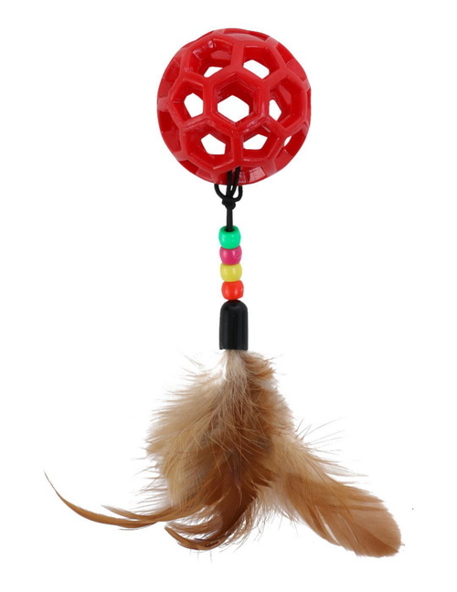 Visuel 1 du produit Jouet pour chat balle et queue avec perles et plumes coloris rouge Wouapy - Ø 4,8 cm