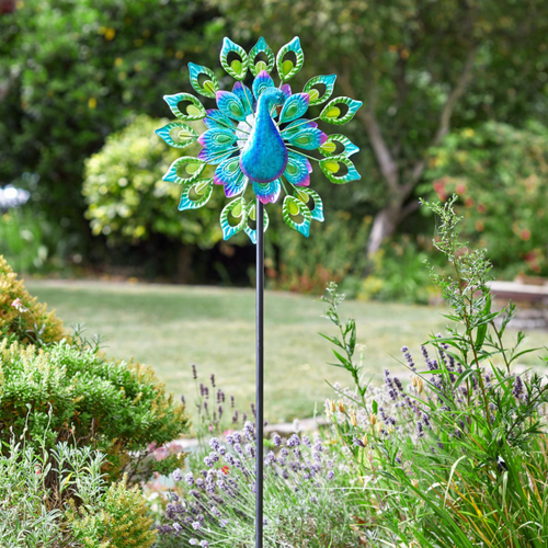 Visuel 2 du produit Eolienne solaire Paon coloris bleu en métal Smartgarden - 131 x 37,5 x 19,5 cm