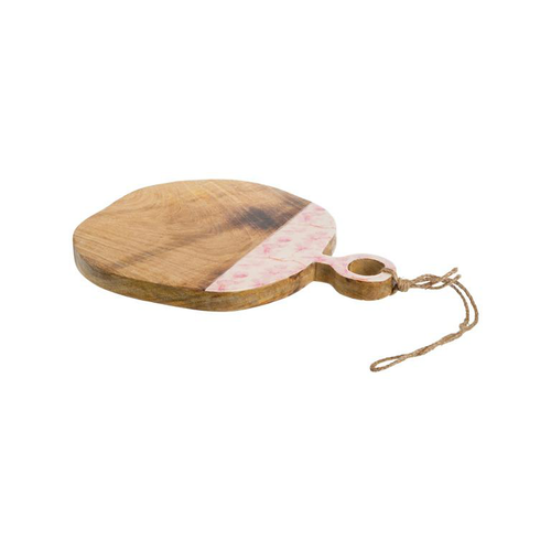 Visuel 1 du produit Planche arrondie en bois de manguier décor cerisier rose - 38 x 31 x 2,5 cm