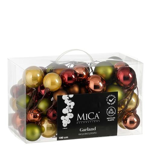 Visuel 1 du produit Guirlande de boules de Noël incassables en plastique brun, or, rouge et vert - 180 cm