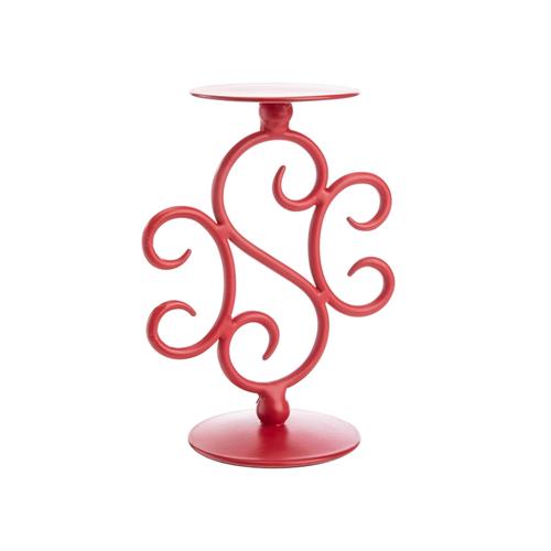 Visuel 1 du produit Bougeoir arabesque en métal rouge - 14 x 9,5 x 20,5 cm