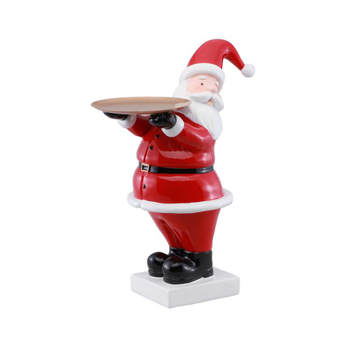 Visuel 1 du produit Père Noël rouge en résine tenant un plateau doré - 25 x 15 x 32,5 cm