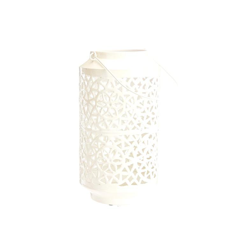 Visuel 1 du produit Lanterne haute en métal émaillée blanc décor losange - Ø 17,75 x H 33 cm