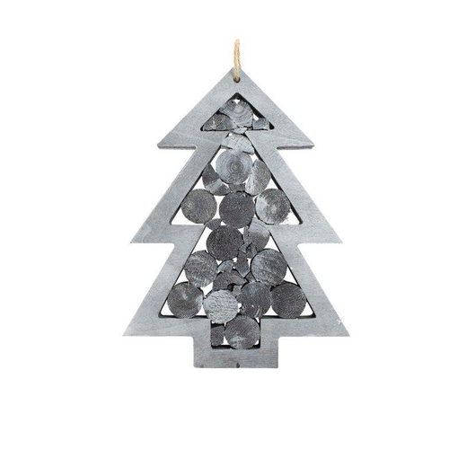 Visuel 1 du produit Sapin avec rondins en bois gris à suspendre 20 x 17 cm