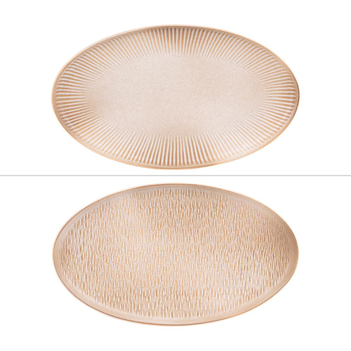Visuel 1 du produit Plat ovale en grès beige Miyaki - 30 x 17 cm (Produit vendu à l'unité, livré aléatoirement parmi 2 modèles assortis)