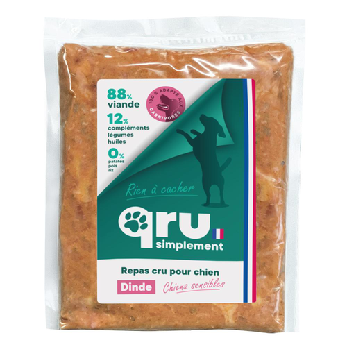 Visuel 1 du produit Aliment cru pour chien repas haché dinde Qru Simplement congelé - 900 g