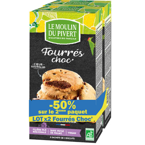 Visuel 1 du produit Lot de biscuits fourrés chocolat bio Le Moulin du Pivert - 350 g (2ème à -50%)